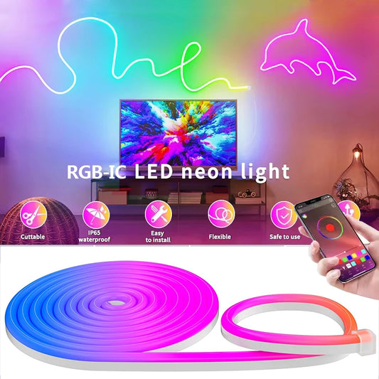 RGBIC Neon LED Strip Lights 1M-5M Flexible Neon Rope Light Bluetooth App Control DIY Neon Strip Light For Home Decor Lighting