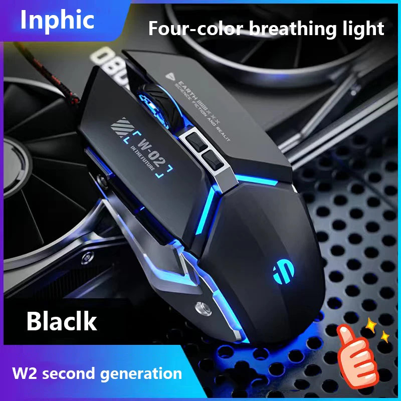 Inphic W2 Silent Gaming Mouse USB Wired Mouse Gamer Mechanical Metal Style Suitable For Desktop And Laptop Computers Home office