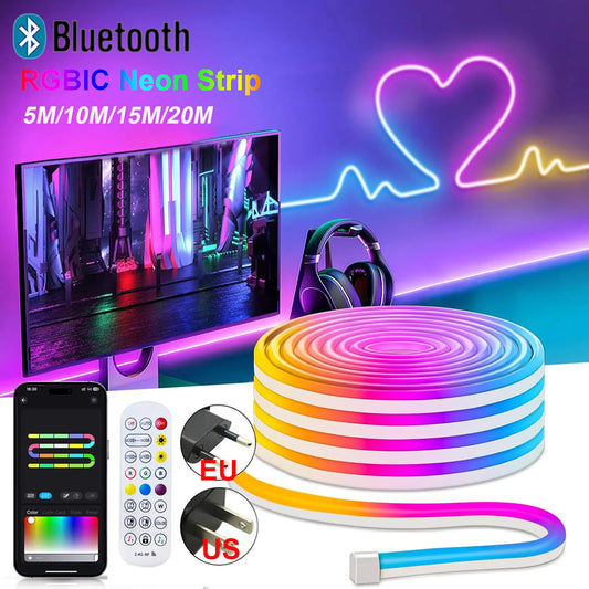 Dc 24V Rgb Ic Neon Led Lights Strip Waterproof Bluetooth App Remote Control Led Room Light 5M 10M 15M 20M Led Ribbon Rgb Tape