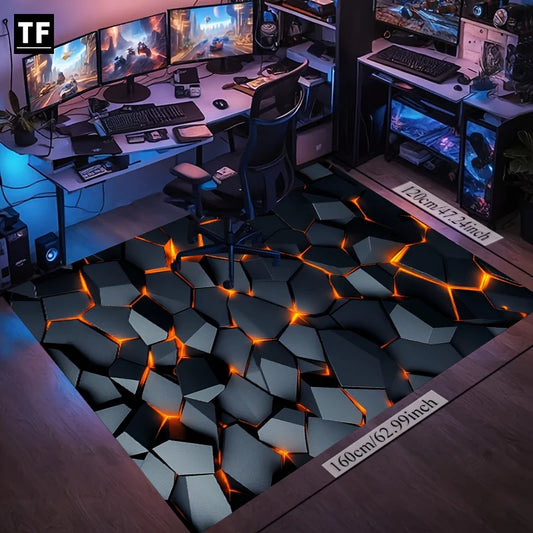 Cyberpunk Honeycomb Carpet, Cartoon Printed Game Mat, Large Gamer Decor, Fragmented Design, Non Slip Indoor Floor Rug