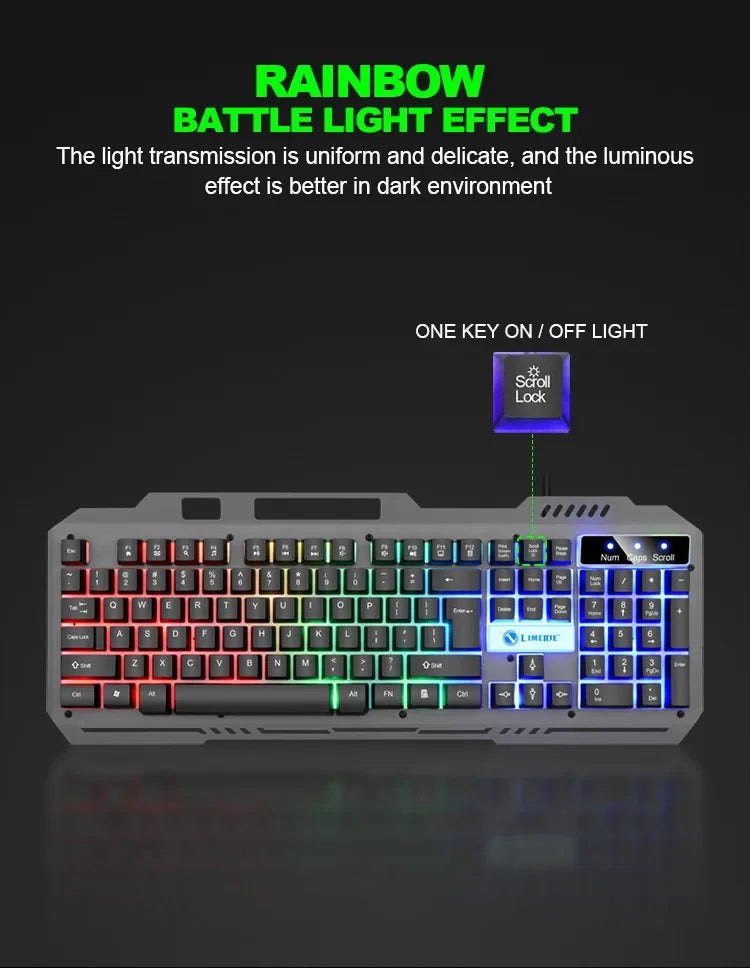 Limei T25 Metal Gaming Keyboard Mouse Set Backlit Floating Mechanical Feel USB Computer Peripherals from Mainland China