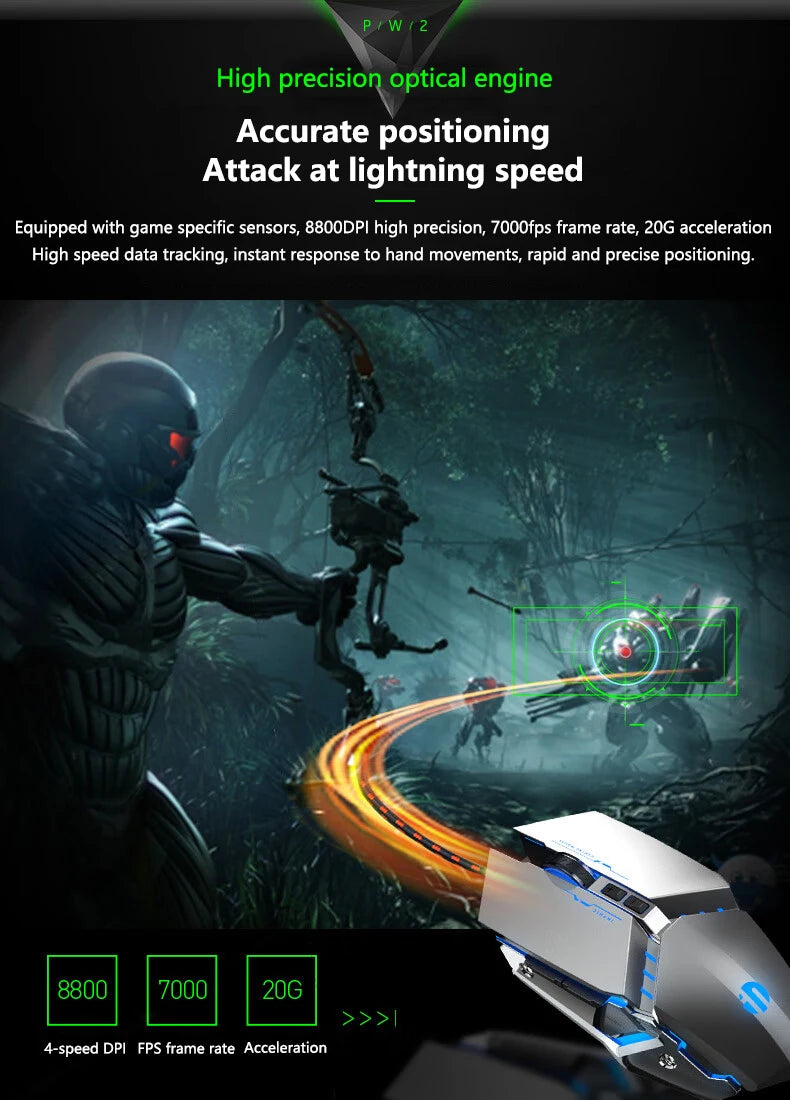 Inphic W2 Silent Gaming Mouse USB Wired Mouse Gamer Mechanical Metal Style Suitable For Desktop And Laptop Computers Home office