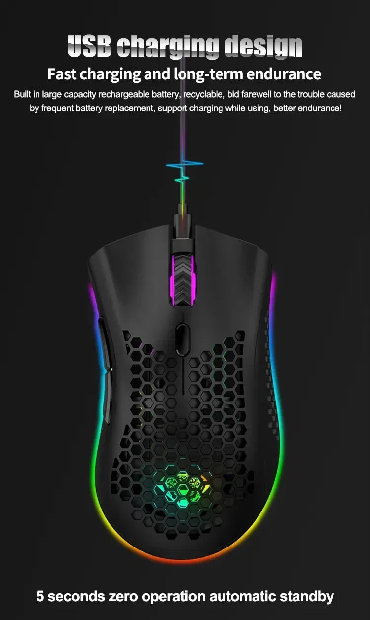 BM600 Wireless Mouse USB 2.4G Wireless RGB Optical Cellular Gaming Mouse Ergonomic Optical Honeycomb Office Wireless Mouse
