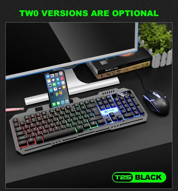 Limei T25 Metal Gaming Keyboard Mouse Set Backlit Floating Mechanical Feel USB Computer Peripherals from Mainland China