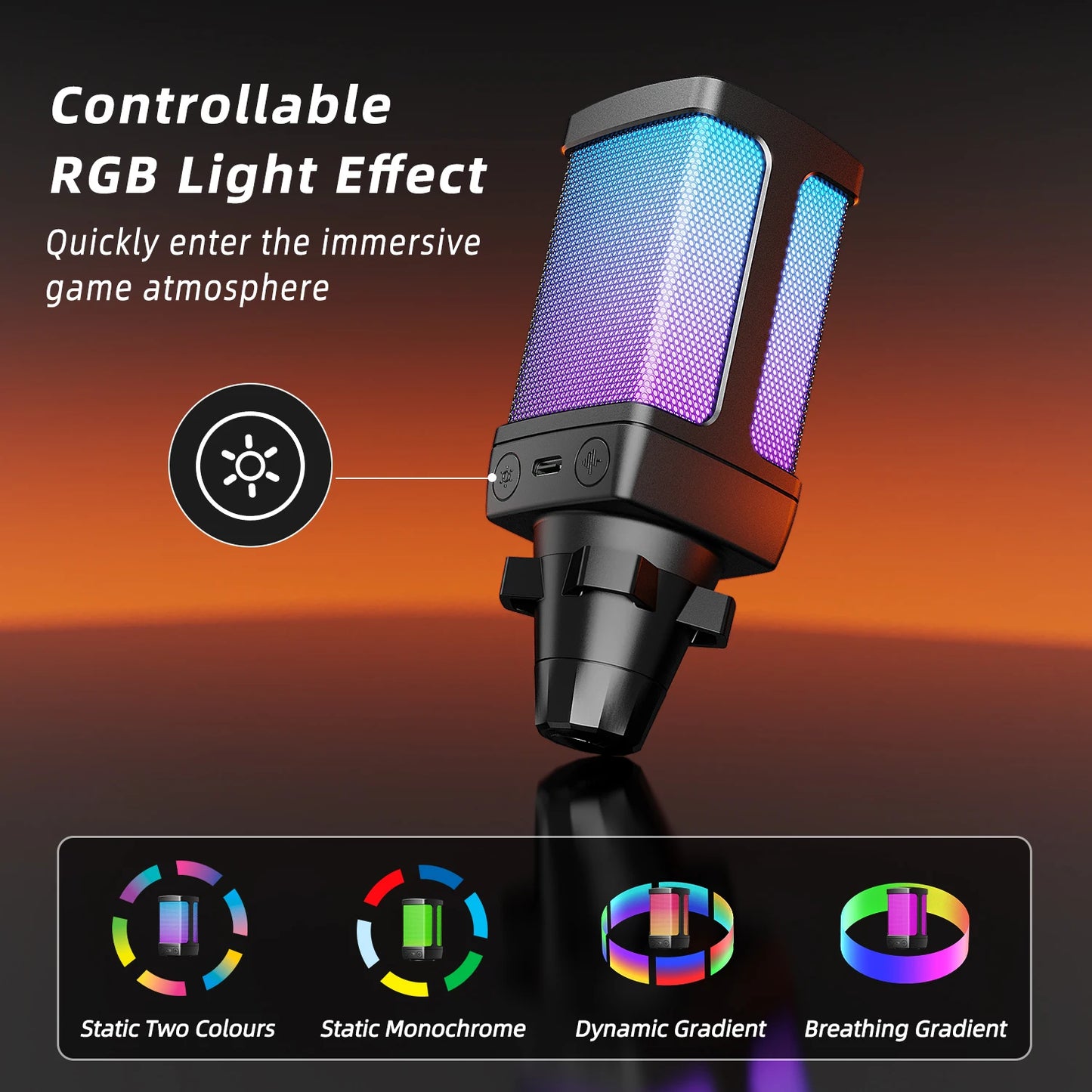 AmpliGame Gaming USB Microphone Set with Quick Mute,RGB Condenser Mic Kit with Vol Gain,Noise Reduction for Streaming,PC,PS5-Q6T