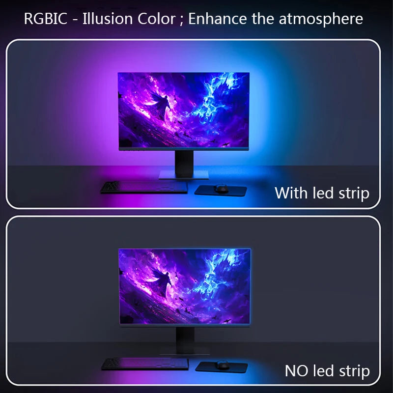 USB Smart Gaming LED Strip Lights Computer Monitor Screen Sync Light Strip RGBIC LED Backlight For Gaming Room Atmosphere Decor