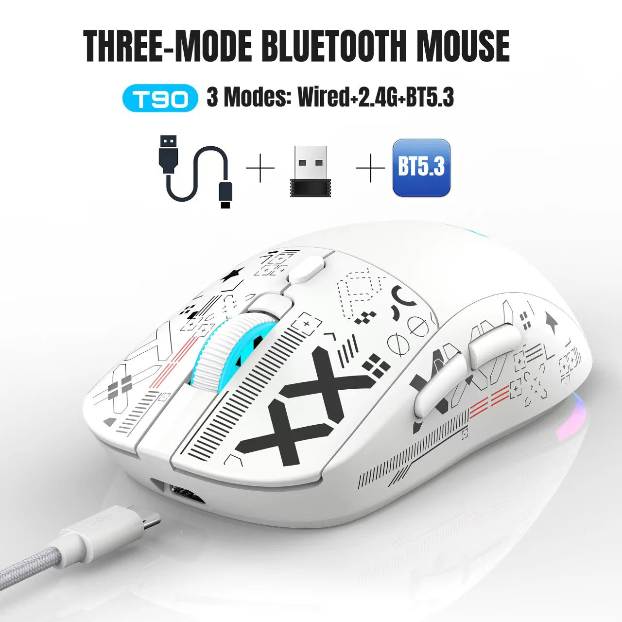 2025 New 3-Mode Wireless Gaming Mouse RGB Macro Ergonomic, 6 Programmable Buttons, Silent Click, Pink for PC/Laptop