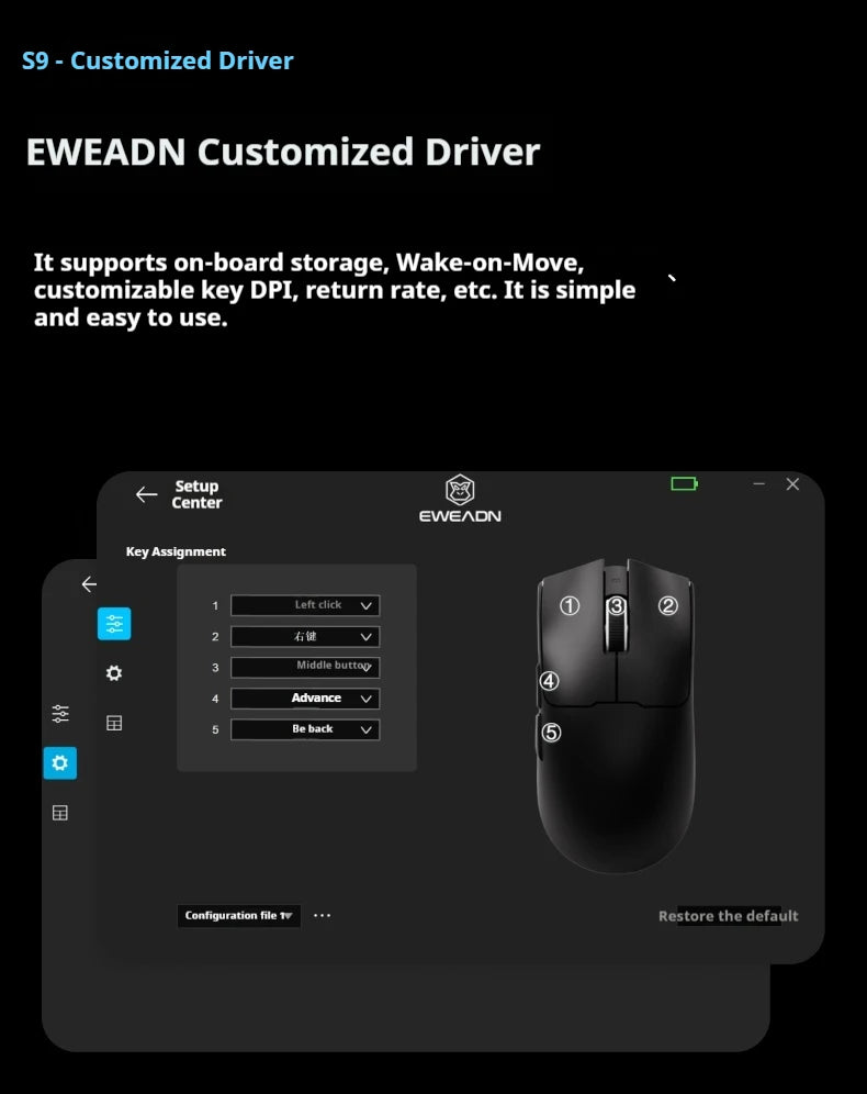 EWEADN S9 series Wireless Gaming Mouse,Tri-Mode,Lightweight Pro Design,High-Precision Sensor, Ergonomic, for Esports, PC/Office