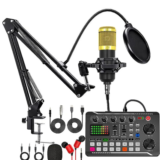 V8S sound card English podcast equipment set BM800 Condenser microphone F998 Karaoke Podcast Recording Live Stream for phones