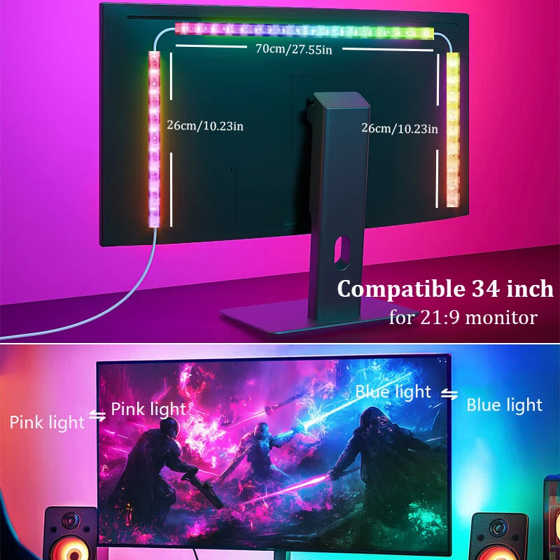 USB Smart Gaming LED Strip Lights Computer Monitor Screen Sync Light Strip RGBIC LED Backlight For Gaming Room Atmosphere Decor