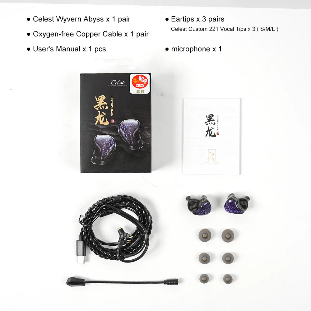 Celest Wyvern Black Type-C In Ear Earphone Monitor With Microphone Hifi Music Headphone IEMs Wired Gaming Earbuds For Gif