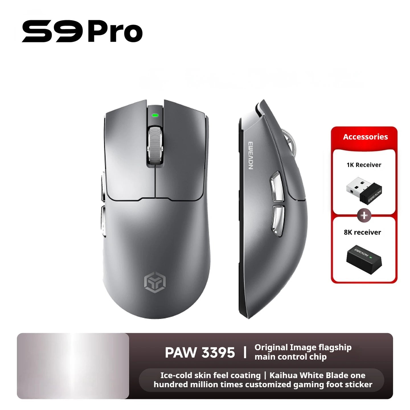 EWEADN S9 series Wireless Gaming Mouse,Tri-Mode,Lightweight Pro Design,High-Precision Sensor, Ergonomic, for Esports, PC/Office