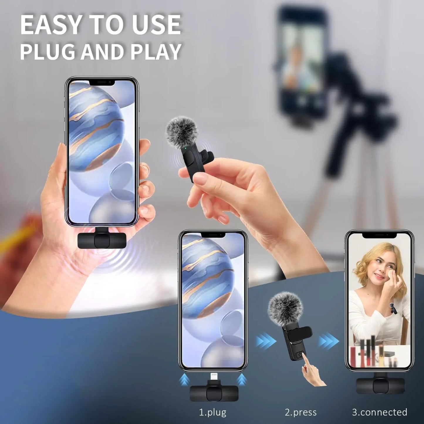 Lavalier Microphone 2.4G Wireless Portable Audio Video Recording Mini Mic for iPhone Android Live Broadcast Gaming Phone
