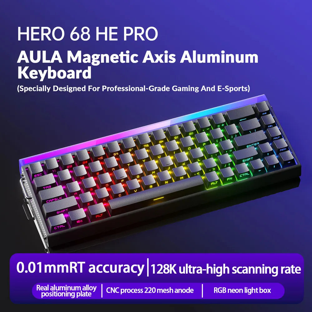 AULA HERO68 HE Ultra/pro Magnetic Switch Gaming Keyboard Full CNC Aluminum Case Rapid Trigger 8kHz Rate of Return RGB