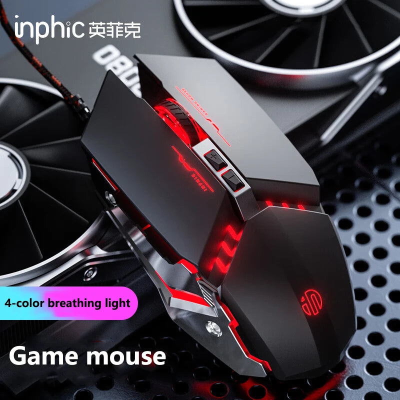 Inphic W2 Silent Gaming Mouse USB Wired Mouse Gamer Mechanical Metal Style Suitable For Desktop And Laptop Computers Home office