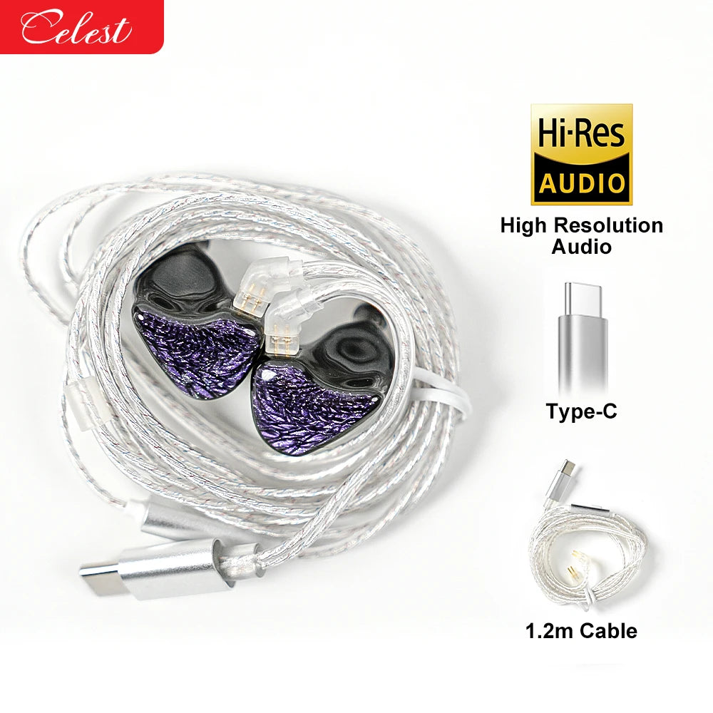 Celest Wyvern Black Type-C In Ear Earphone Monitor With Microphone Hifi Music Headphone IEMs Wired Gaming Earbuds For Gif