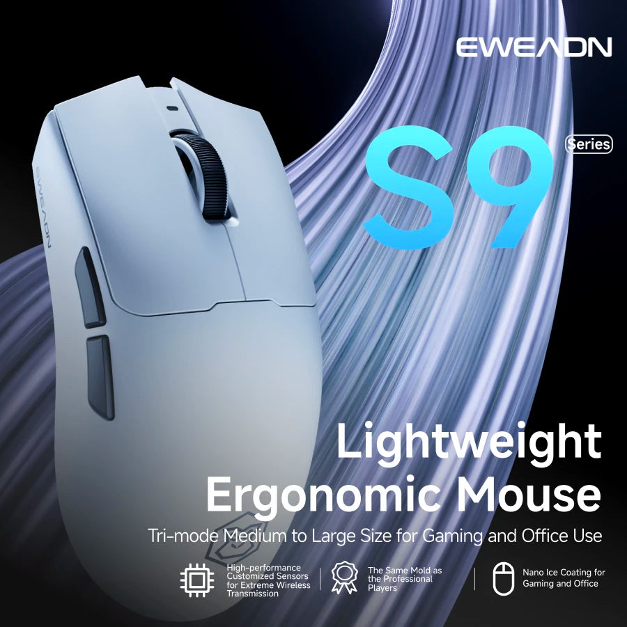 EWEADN S9 series Wireless Gaming Mouse,Tri-Mode,Lightweight Pro Design,High-Precision Sensor, Ergonomic, for Esports, PC/Office