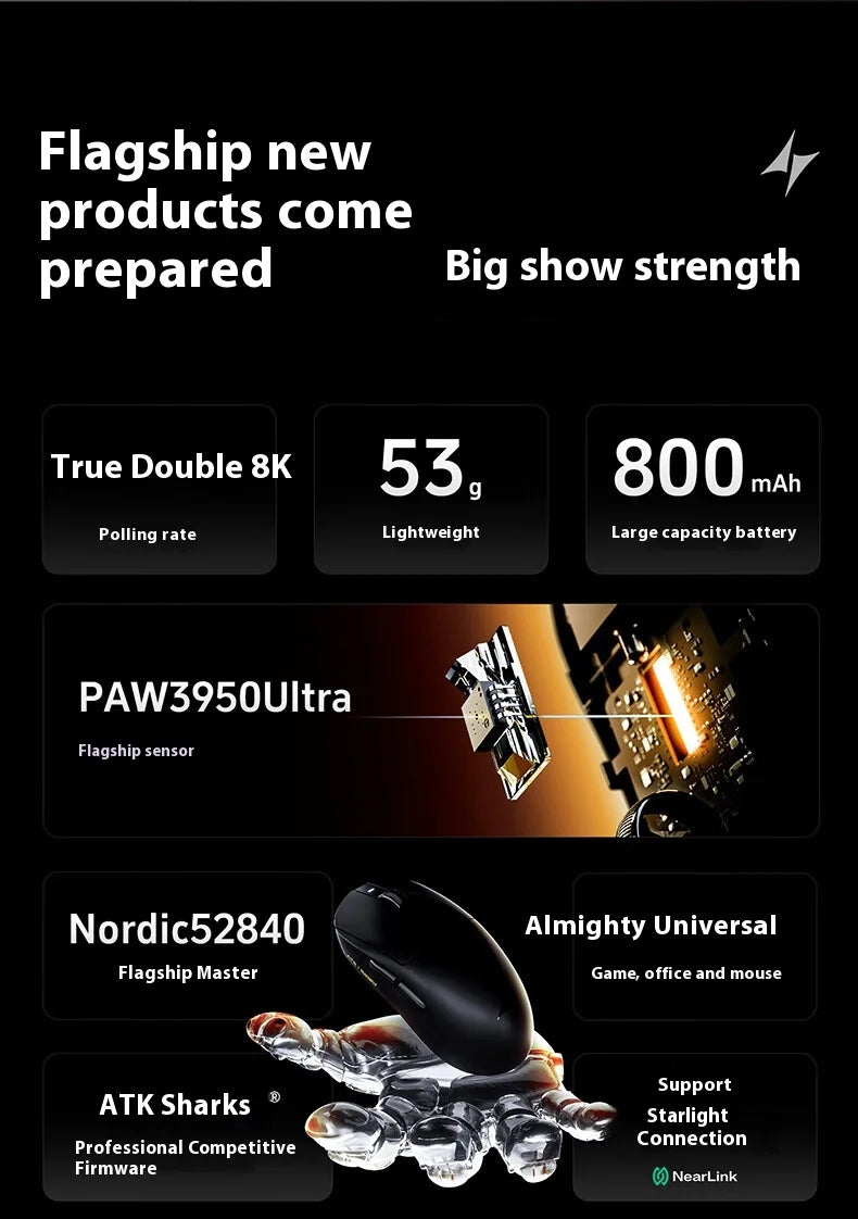 ATK A9 Ultra Wireless Gaming Mouse A9/A9 SE/A9 Plus/A9 Pro Tri Mode 8K 53g Lightweight E-sports Gaming Mouse PC Custom Accessory