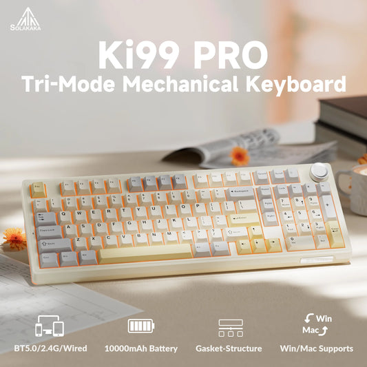 SOLAKAKA Ki99 Pro Bluetooth Wireless Keyboard 99 Keys Tri-mode Gasket Hot Swap RGB Customized Creamy Gaming Keyboard 10000mAh