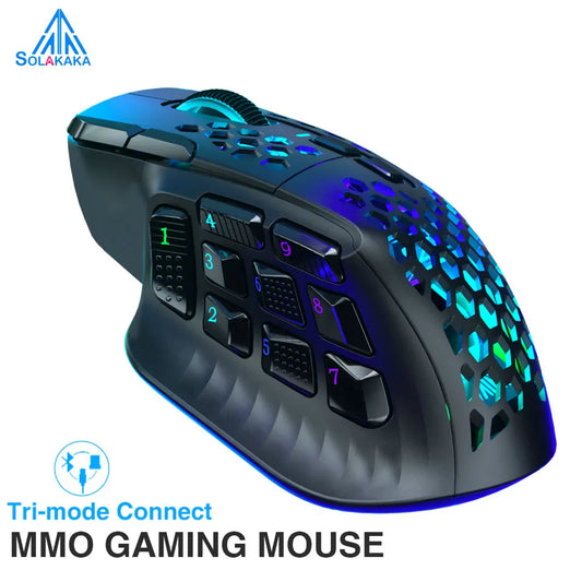 SOLAKAKA SM809 Pro Wireless MMO Gaming Mouse PAW3311 16 Side Buttons 24000 DPI RGB Honeycomb Programmable Macro Wireless mouse