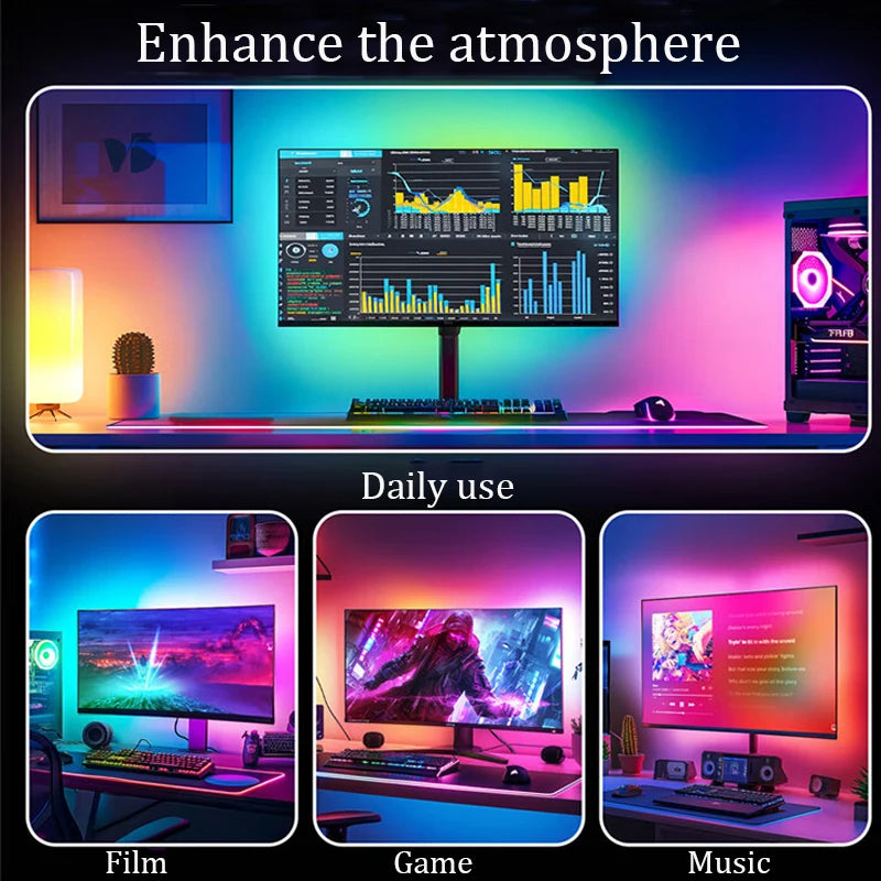 USB Smart Gaming LED Strip Lights Computer Monitor Screen Sync Light Strip RGBIC LED Backlight For Gaming Room Atmosphere Decor