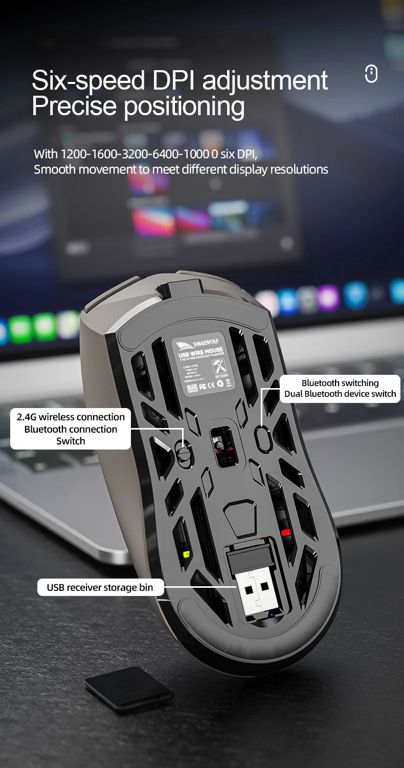 Smailwolf RS8 1000Hz Bluetooth mouse, three-mode connection, lightweight macro gaming mouse notebook computer hollow mouse
