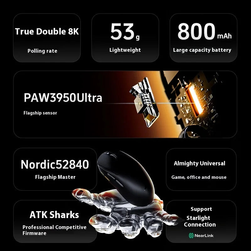 ATK A9 Ultra Wireless Gaming Mouse A9/A9 SE/A9 Plus/A9 Pro Tri Mode 8K 53g Lightweight E-sports Gaming Mouse PC Custom Accessory