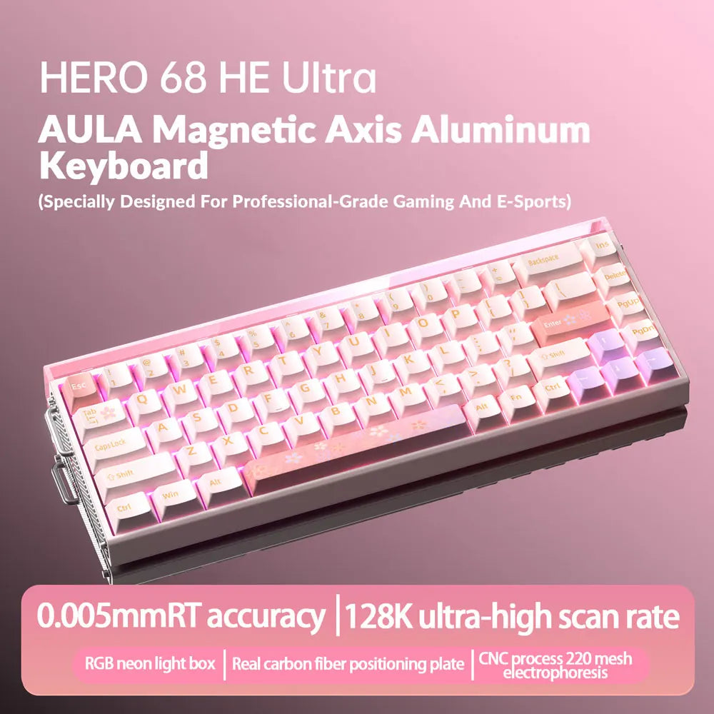 AULA HERO68 HE Ultra/pro Magnetic Switch Gaming Keyboard Full CNC Aluminum Case Rapid Trigger 8kHz Rate of Return RGB