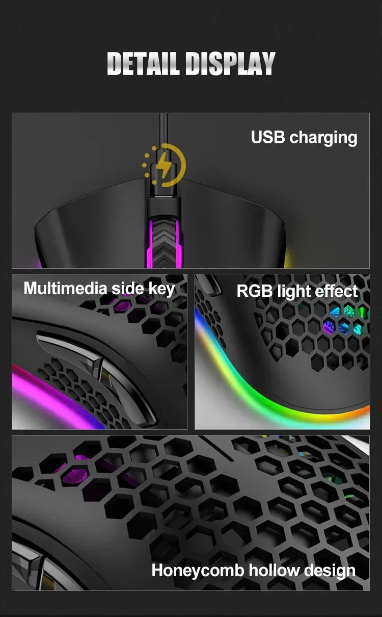 BM600 Wireless Mouse USB 2.4G Wireless RGB Optical Cellular Gaming Mouse Ergonomic Optical Honeycomb Office Wireless Mouse