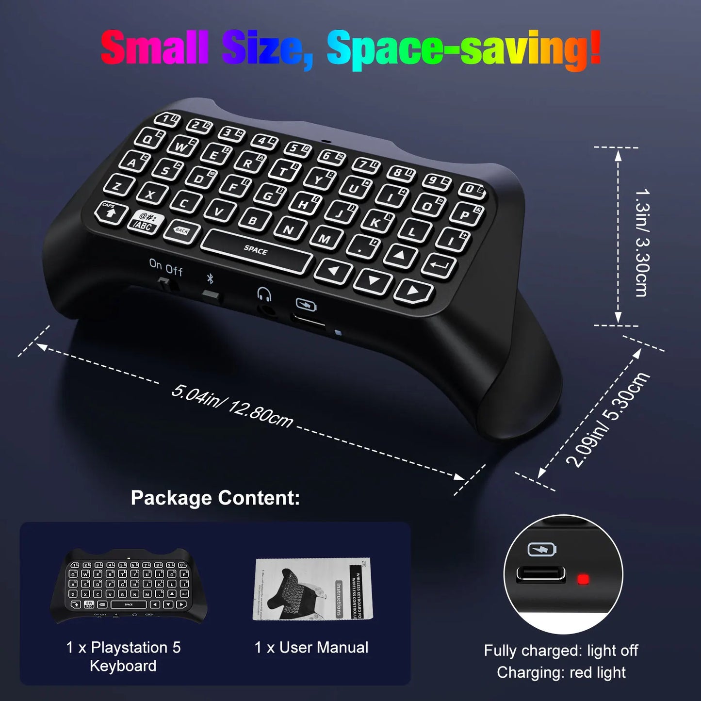 RGB Backlight Keyboard for PS5 Controller,Bluetooth Wireless Mini Gamepad Chatpad for Playstation 5 with Upgraded Speaker