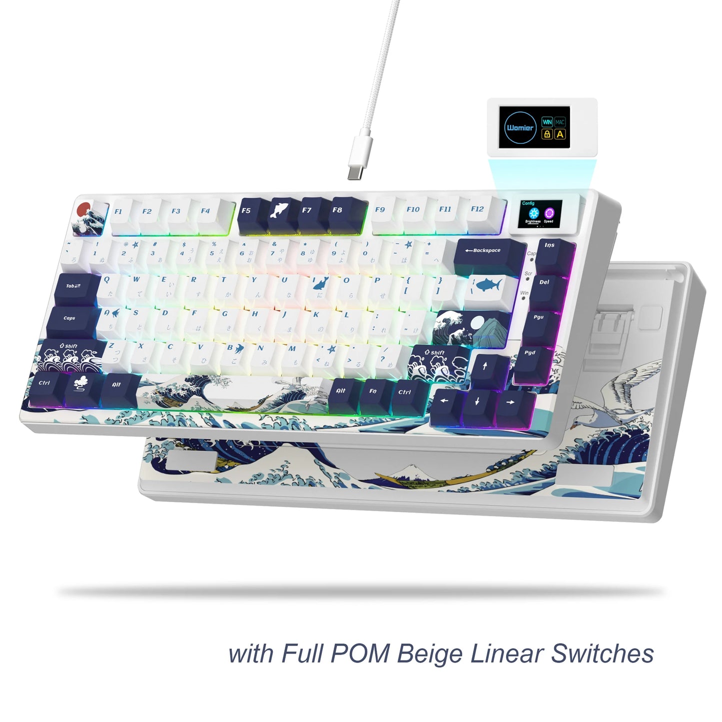 womier SK80 Gasket Mounted Mechanical Keyboard 81 Key Gamer Keyboard 75% Hot Swap RGB Gaming Keyboard with Smart Display for PC