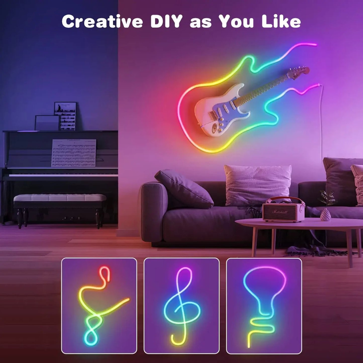 RGBIC Neon LED Strip Lights 1M-5M Flexible Neon Rope Light Bluetooth App Control DIY Neon Strip Light For Home Decor Lighting