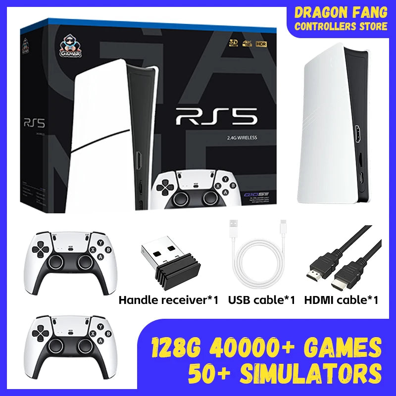 RS5 TV Game Console Dual Stick Wireless Controller Game 40000+128GB Double Joystick 4K Retro Suitable for PC, Android, TV USB