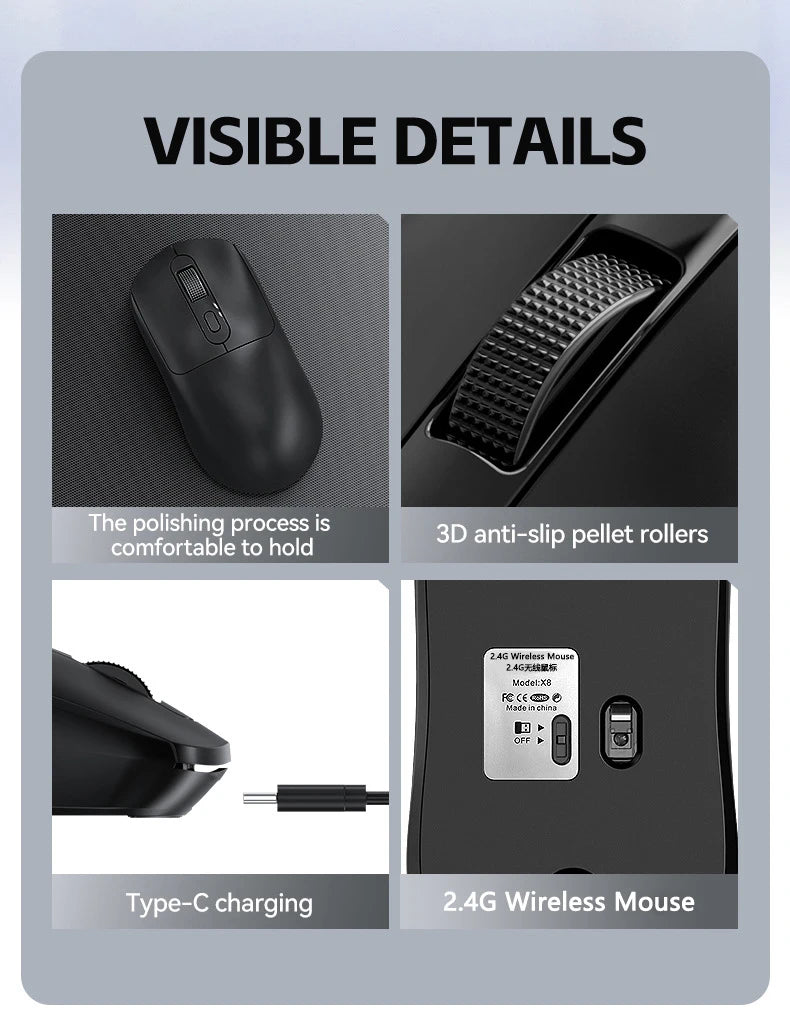 Warvank X8 Wireless Gaming Mouse 500mAh TYPE-C Rechargeable Office Mouse Suitable for Laptop Desktop Computers