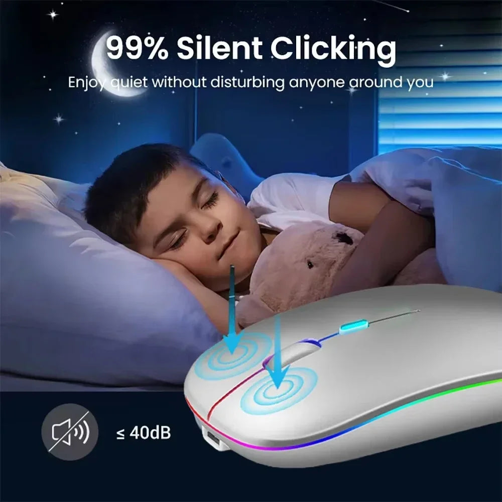 2.4G Wireless Mouse RGB Colorful Mouse Rechargeable Mouse Silent Mouse USB Gaming Mouse Mice 1600DPI for PC Laptop Macbook Pro