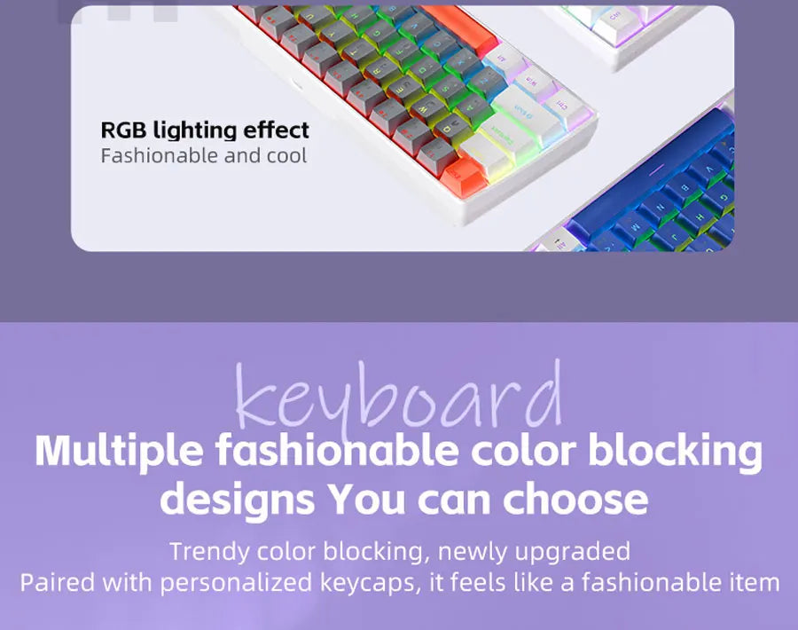 K61 Wired Mechanical Keyboard 10 Kinds of Colorful Lighting Gaming and Office For Microsoft Windows and Apple IOS System