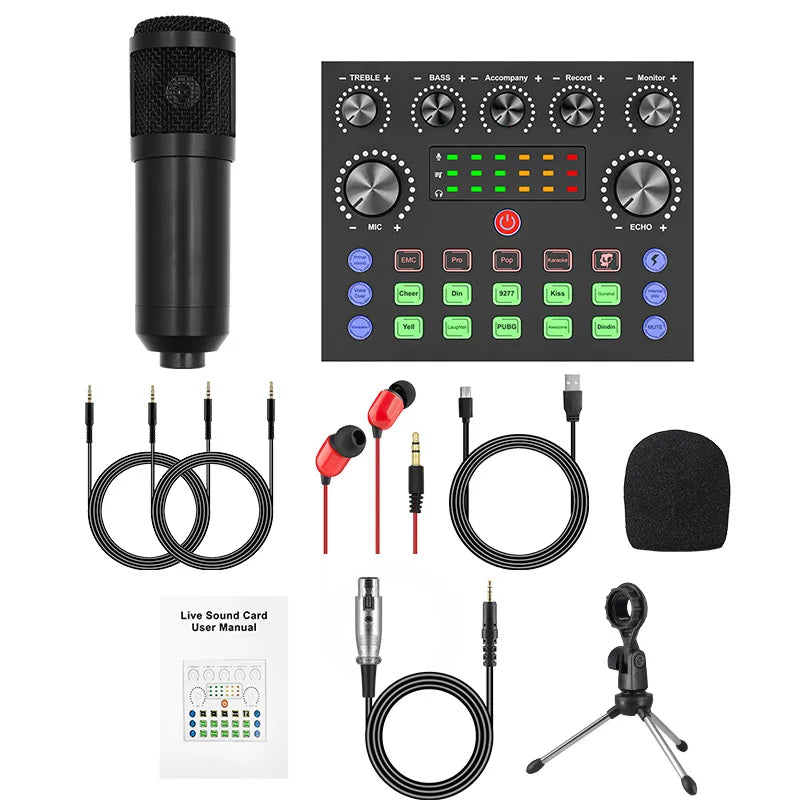 V8S sound card English podcast equipment set BM800 Condenser microphone F998 Karaoke Podcast Recording Live Stream for phones