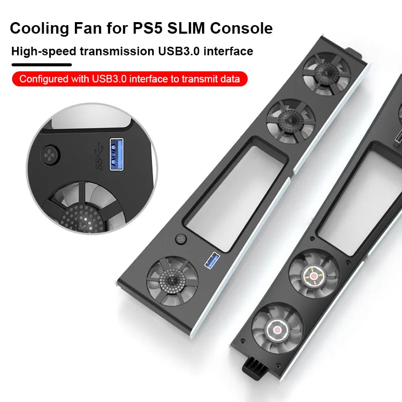 Gaming Cooler Fan Efficient Cooling System with LED Light Noise Reduction for PS5 Slim Cooling Fan Disc and Digital Console