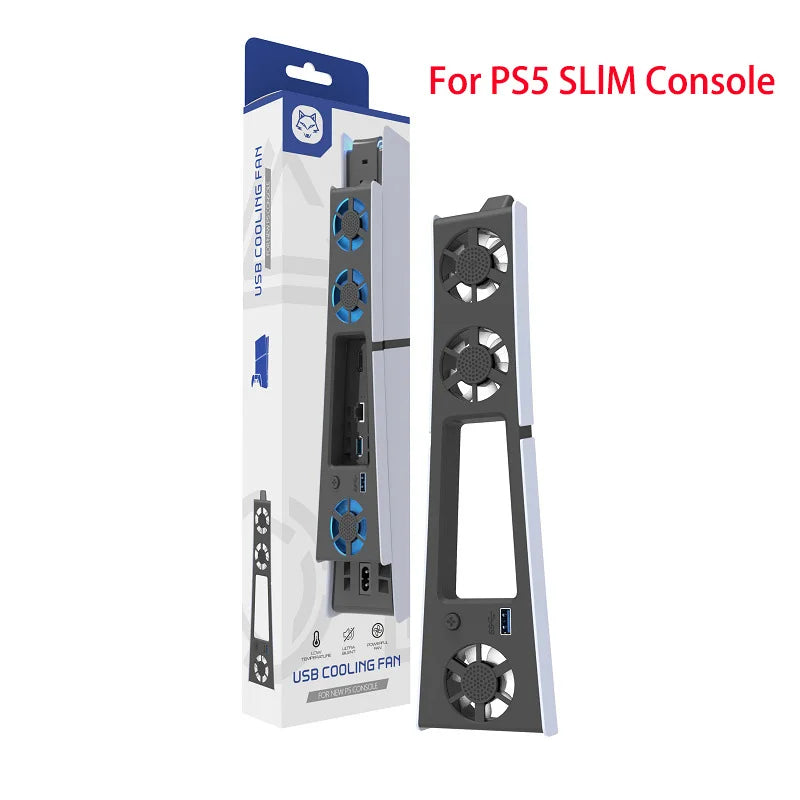 Gaming Cooler Fan Efficient Cooling System with LED Light Noise Reduction for PS5 Slim Cooling Fan Disc and Digital Console