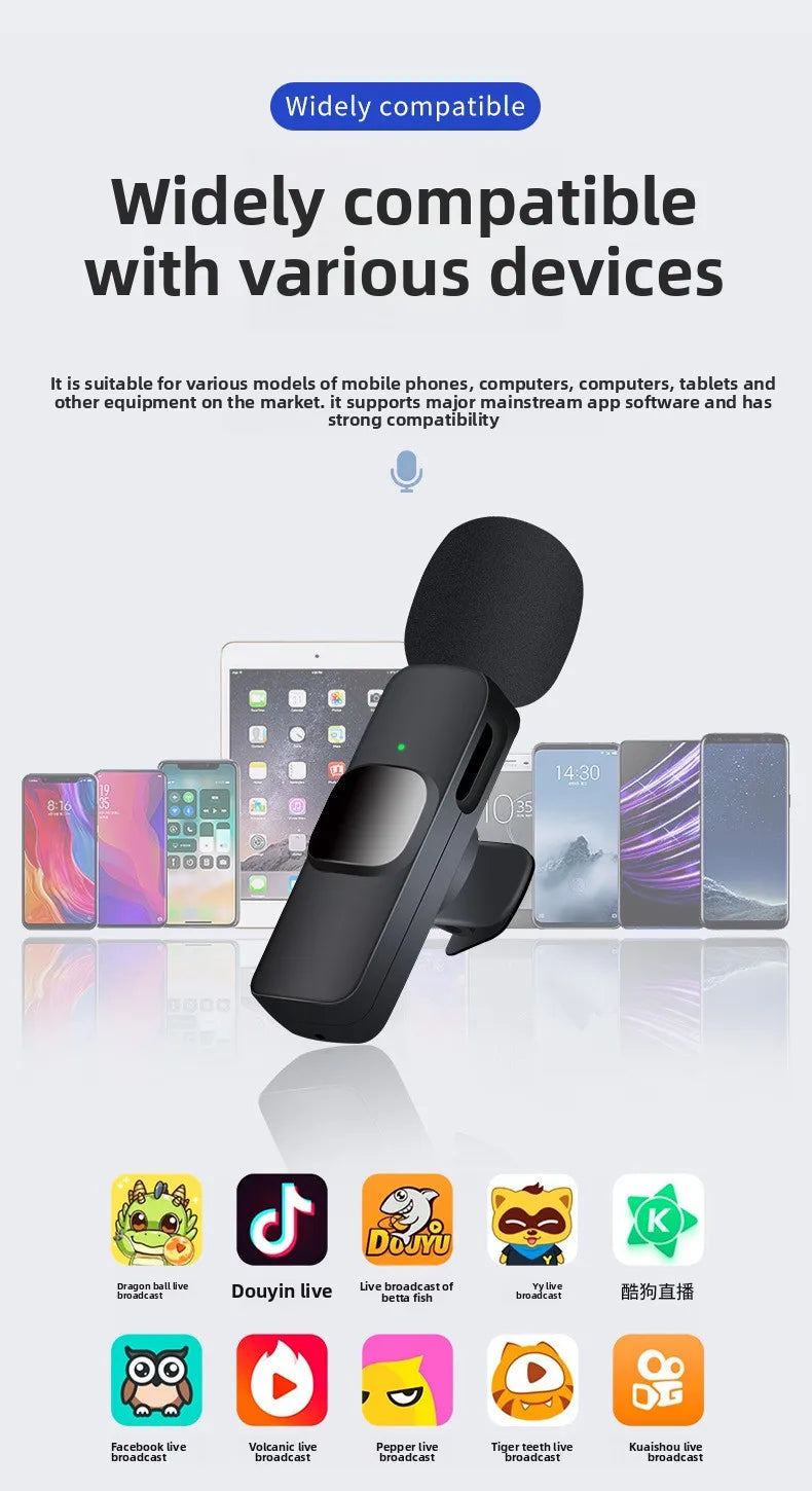 New Wireless Lavalier Microphone Portable Audio Video Recording Mini Microphone for Android PC Camera Live Gaming Phone