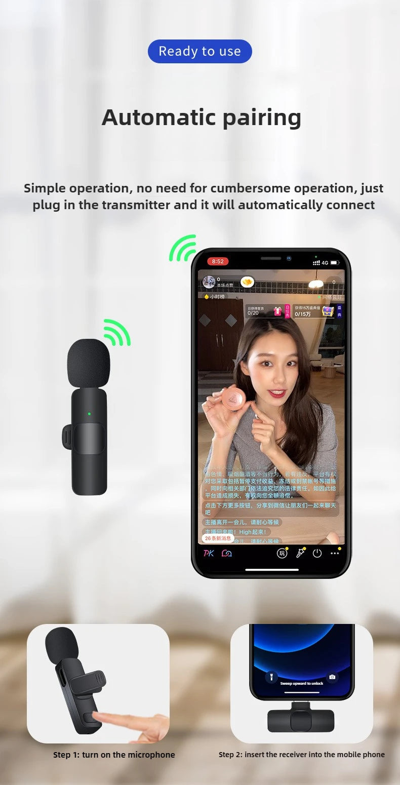 New Wireless Lavalier Microphone Portable Audio Video Recording Mini Microphone for Android PC Camera Live Gaming Phone