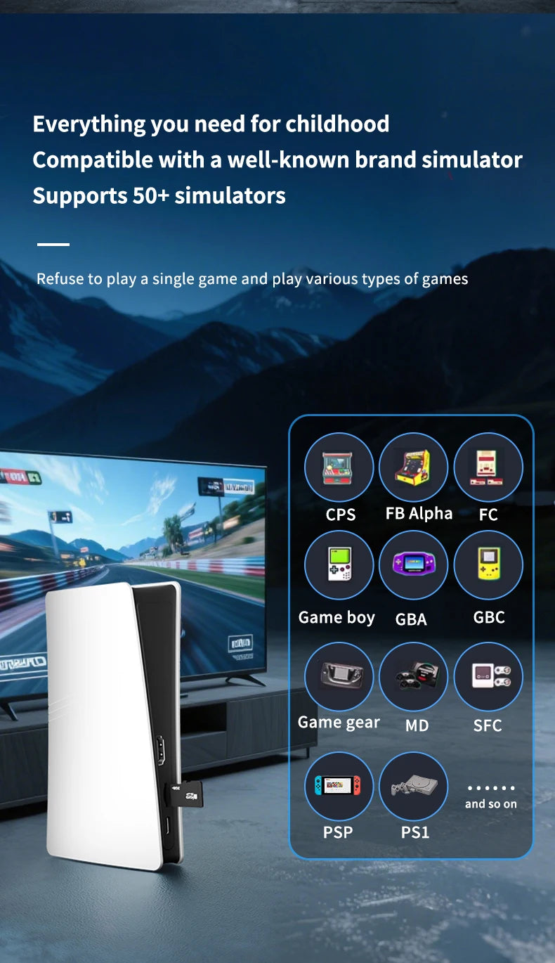 RS5 TV Game Console Dual Stick Wireless Controller Game 40000+128GB Double Joystick 4K Retro Suitable for PC, Android, TV USB