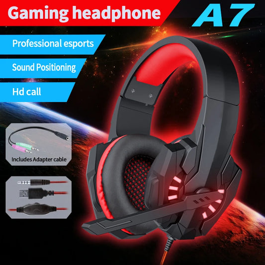 A7 Headphones Wired Gaming Headset Earphones Music For computer With Mic Headset Stereo SVirtual Surround Bass LED Light Gamer