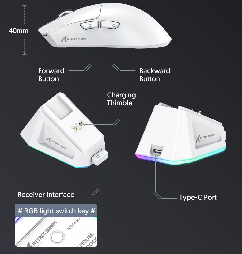 Attack Shark X11 Black Bluetooth Wireless Mouse Three Mode 2.4G PAW3311  RGB  PC Magnetic charging dock ,Gaming E-sports Mouse
