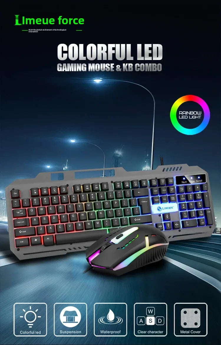 Limei T25 Metal Gaming Keyboard Mouse Set Backlit Floating Mechanical Feel USB Computer Peripherals from Mainland China