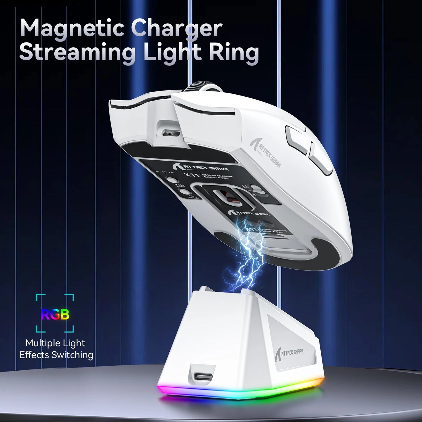 Attack Shark X11 Black Bluetooth Wireless Mouse Three Mode 2.4G PAW3311  RGB  PC Magnetic charging dock ,Gaming E-sports Mouse