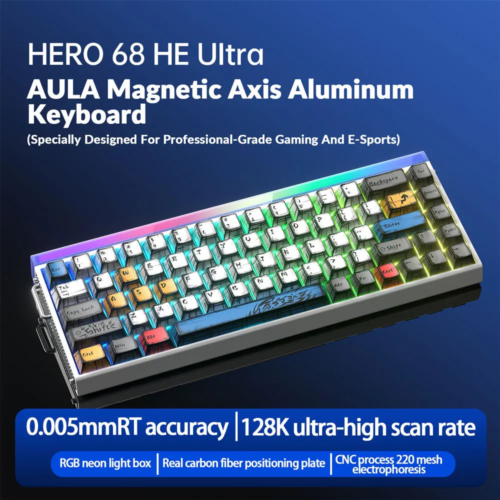 AULA HERO68 HE Ultra/pro Magnetic Switch Gaming Keyboard Full CNC Aluminum Case Rapid Trigger 8kHz Rate of Return RGB
