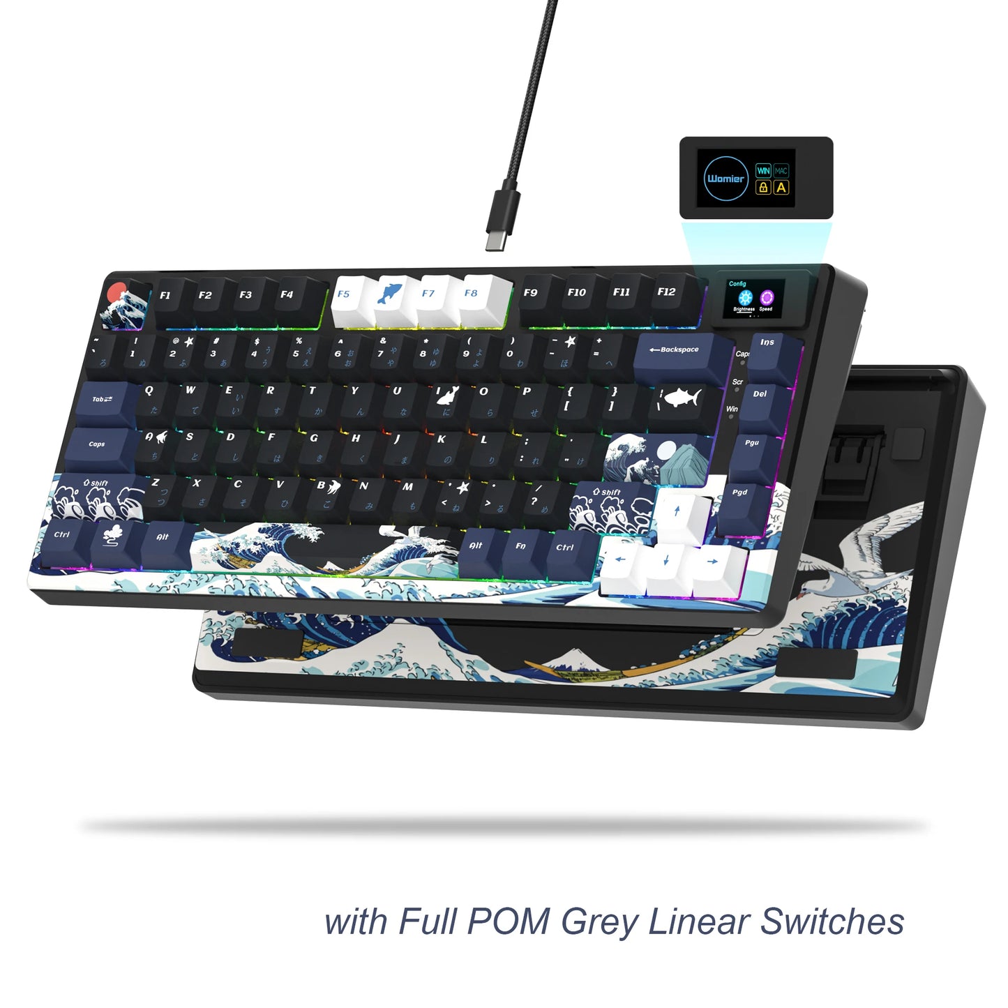 womier SK80 Gasket Mounted Mechanical Keyboard  81 Key Gamer Keyboard 75% Hot Swap RGB Gaming Keyboard with Smart Display for PC