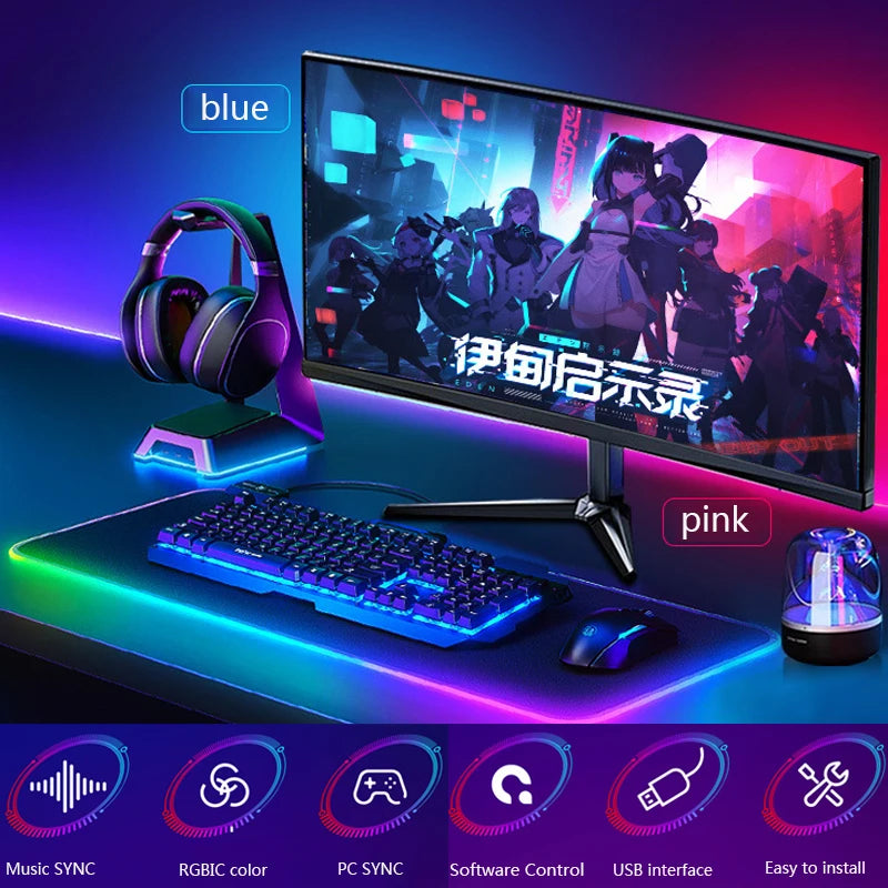 Smart Gaming Computer Monitor Screen SYNC Light Strip PC Backlight RGBIC Neon Lamp with Software Control Music SYNC Color Picker