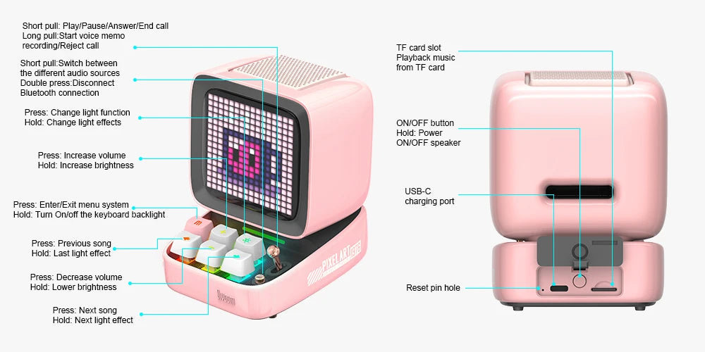 Divoom Ditoo-Pro  Pixel Art Bluetooth Portable black Speaker Alarm Clock DIY LED Display Board Cute Gift Home Light Decoration